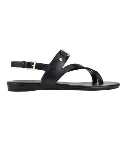 Women's Sadra Ankle Strap Flat Sandals Black $33.60 Shoes