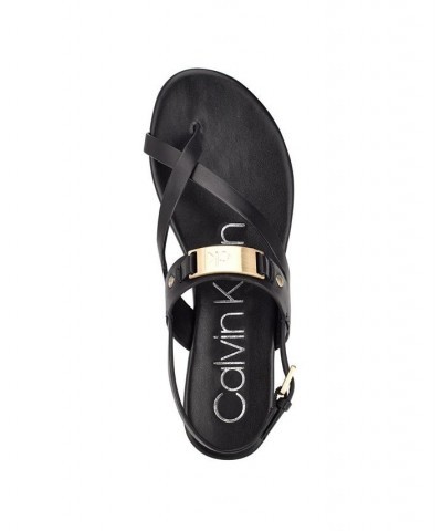 Women's Sadra Ankle Strap Flat Sandals Black $33.60 Shoes