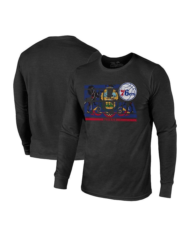 Men's Threads Black Philadelphia 76ers City and State Tri-Blend Long Sleeve T-shirt $32.99 T-Shirts