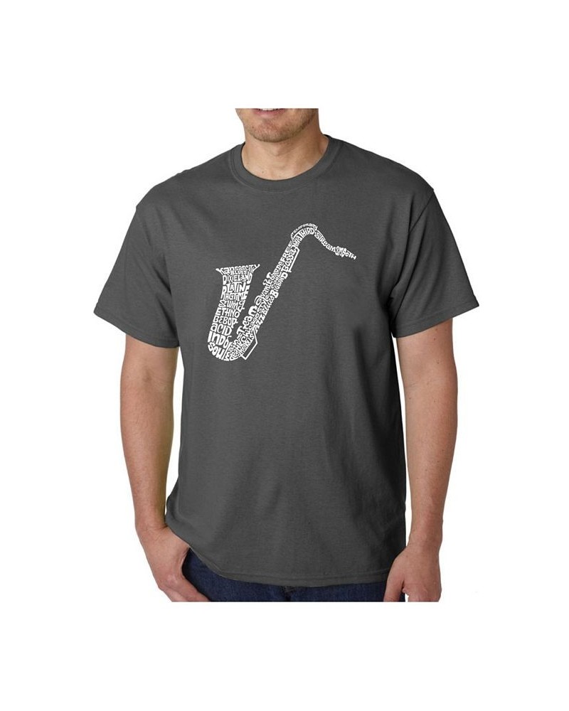 Mens Word Art T-Shirt - Saxaphone Gray $20.99 T-Shirts