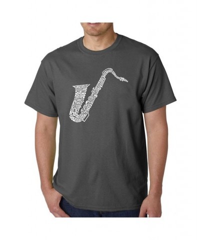 Mens Word Art T-Shirt - Saxaphone Gray $20.99 T-Shirts