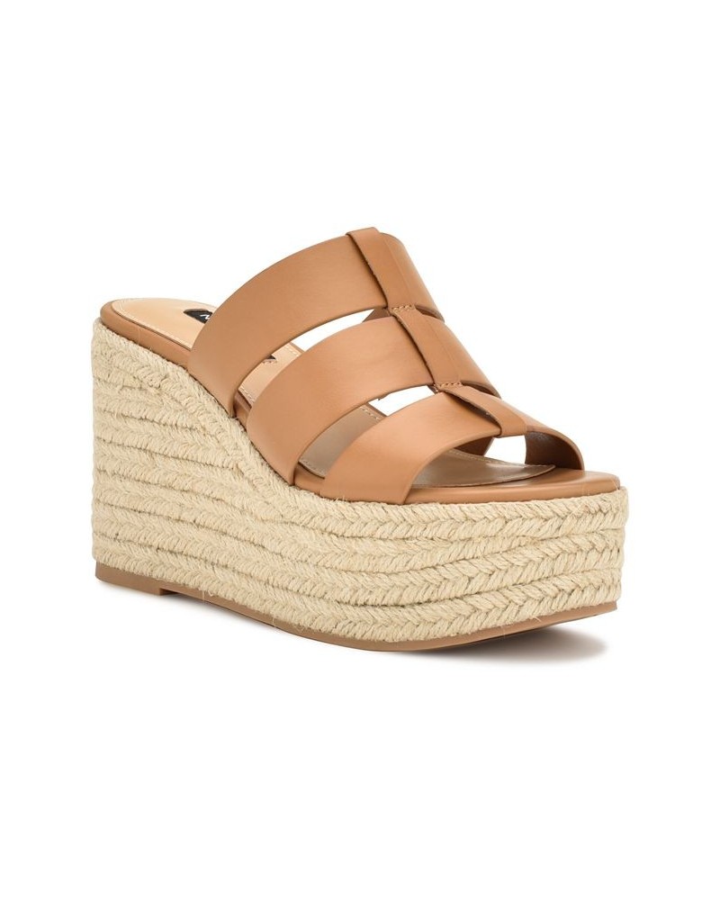 Women's Keran Round Toe Slip-on Wedge Sandals Tan/Beige $39.90 Shoes