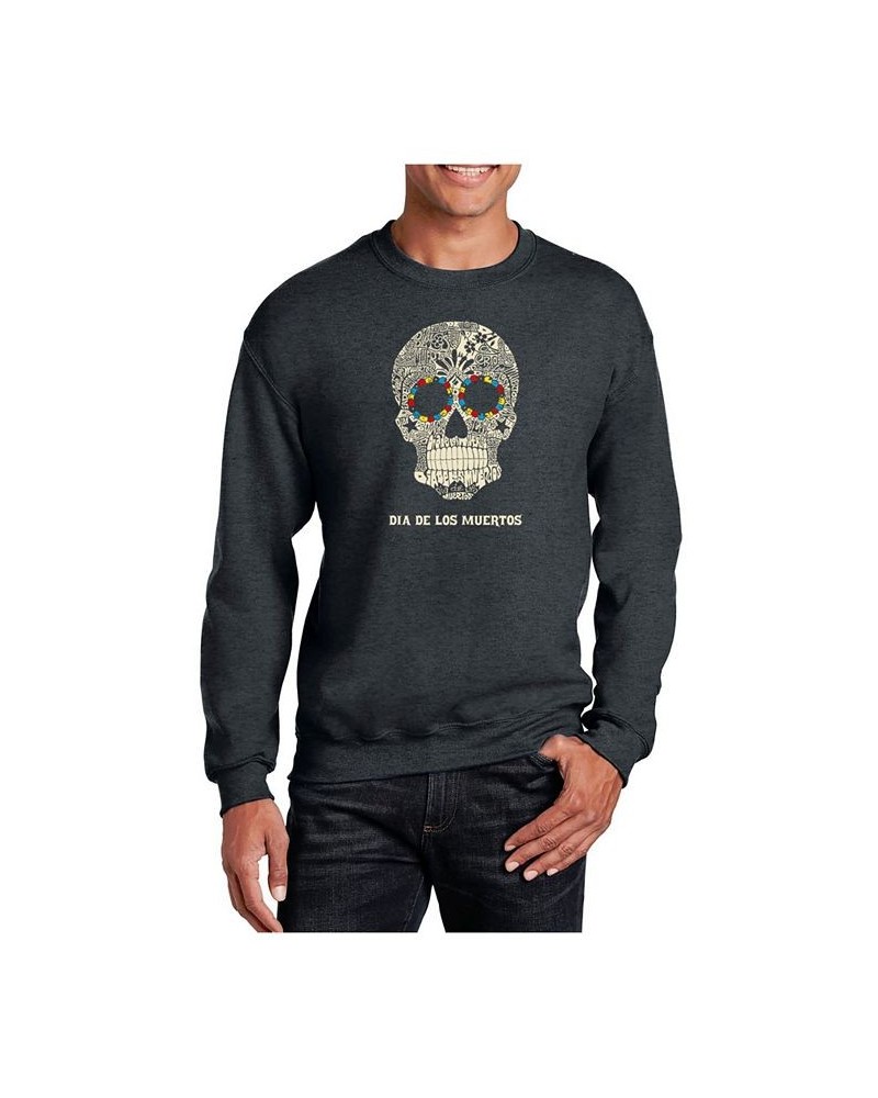 Men's Word Art Dia De Los Muertos Crewneck Sweatshirt Gray $27.99 Sweatshirt