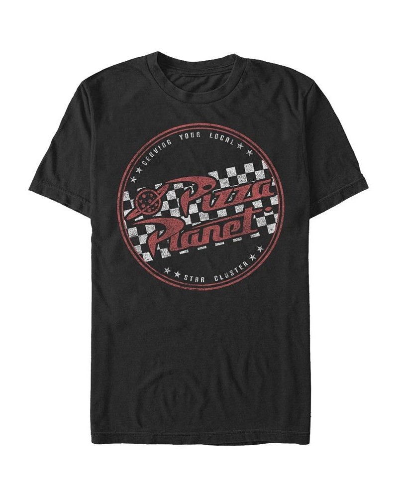 Men's Pizza Planet Logo Short Sleeve Crew T-shirt Black $15.40 T-Shirts