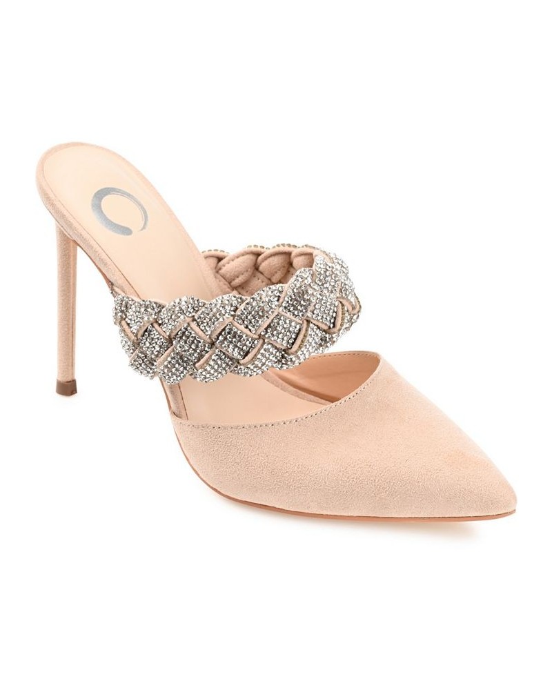 Women's Hazzl Braided Rhinestone Stilettos Tan/Beige $44.20 Shoes