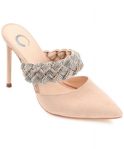 Women's Hazzl Braided Rhinestone Stilettos Tan/Beige $44.20 Shoes