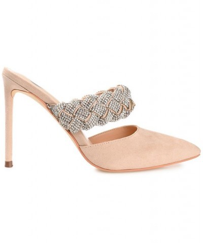 Women's Hazzl Braided Rhinestone Stilettos Tan/Beige $44.20 Shoes