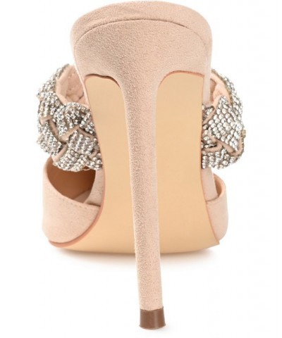 Women's Hazzl Braided Rhinestone Stilettos Tan/Beige $44.20 Shoes