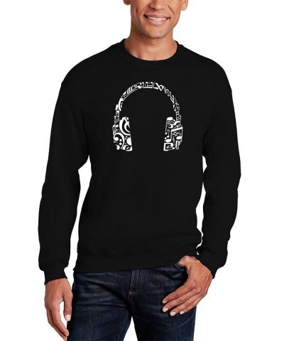 Men's Music Note Headphones Word Art Crewneck Sweatshirt Black $26.99 Sweatshirt