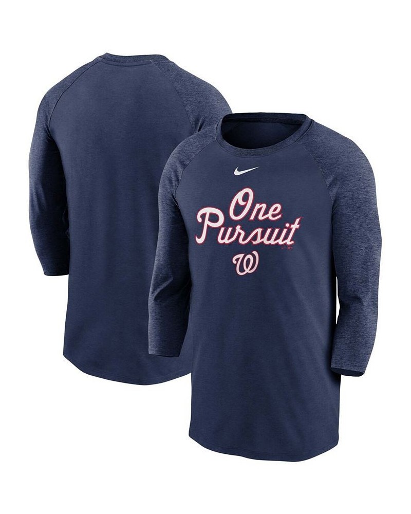 Men's Navy Washington Nationals Local Phrase Tri-Blend 3/4th Sleeve Raglan T-shirt $32.44 T-Shirts