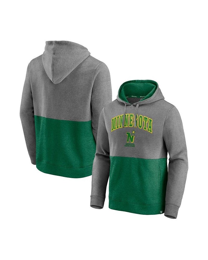 Men's Branded Heathered Gray and Kelly Green Minnesota North Stars Block Party Classic Arch Signature Pullover Hoodie $24.80 ...