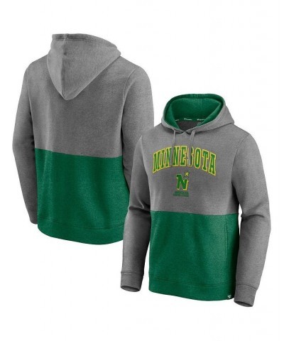 Men's Branded Heathered Gray and Kelly Green Minnesota North Stars Block Party Classic Arch Signature Pullover Hoodie $24.80 ...