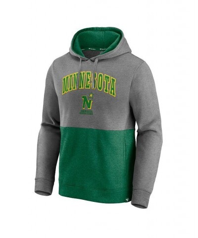 Men's Branded Heathered Gray and Kelly Green Minnesota North Stars Block Party Classic Arch Signature Pullover Hoodie $24.80 ...