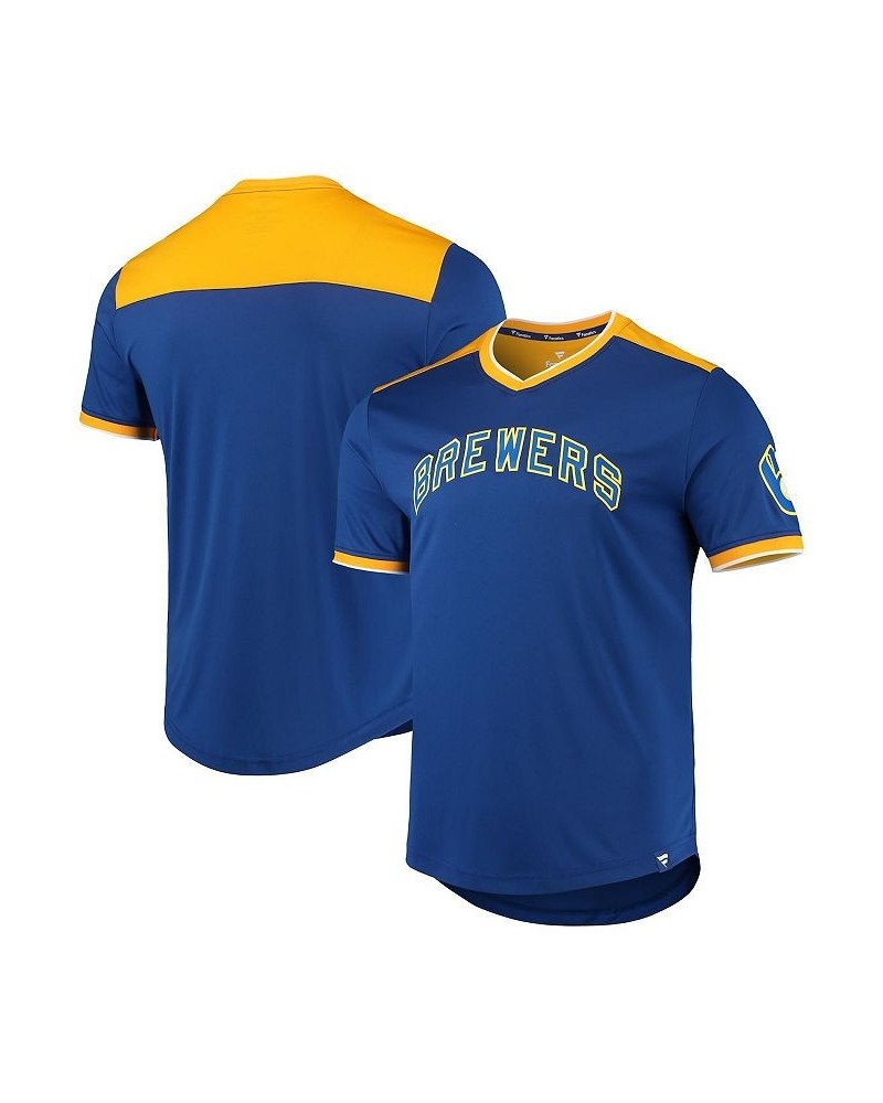 Men's Branded Royal and Gold Milwaukee Brewers True Classics Walk-Off V-Neck T-shirt $27.60 T-Shirts