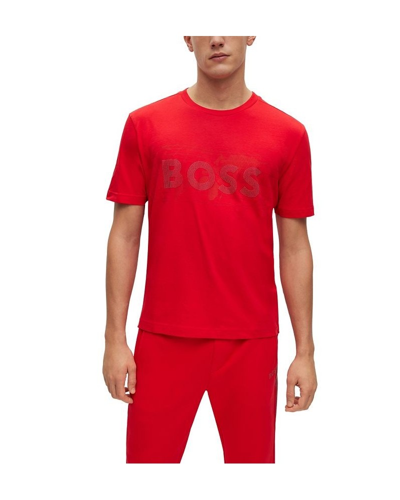 BOSS Men's Cotton-Jersey Rhinestone Logo Artwork T-shirt Red $45.36 T-Shirts