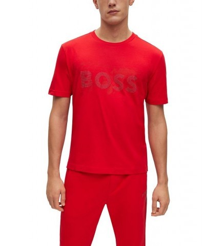 BOSS Men's Cotton-Jersey Rhinestone Logo Artwork T-shirt Red $45.36 T-Shirts