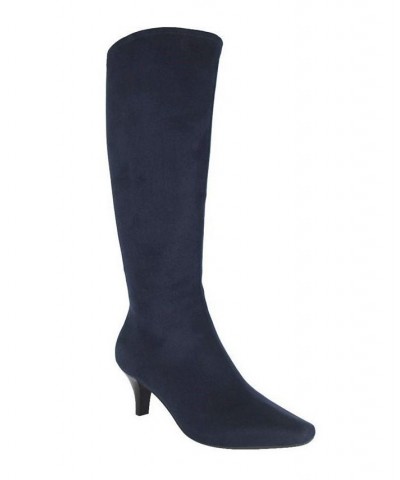 Women's Namora Wide-Calf Tall Heeled Boots Midnight Blue $50.40 Shoes