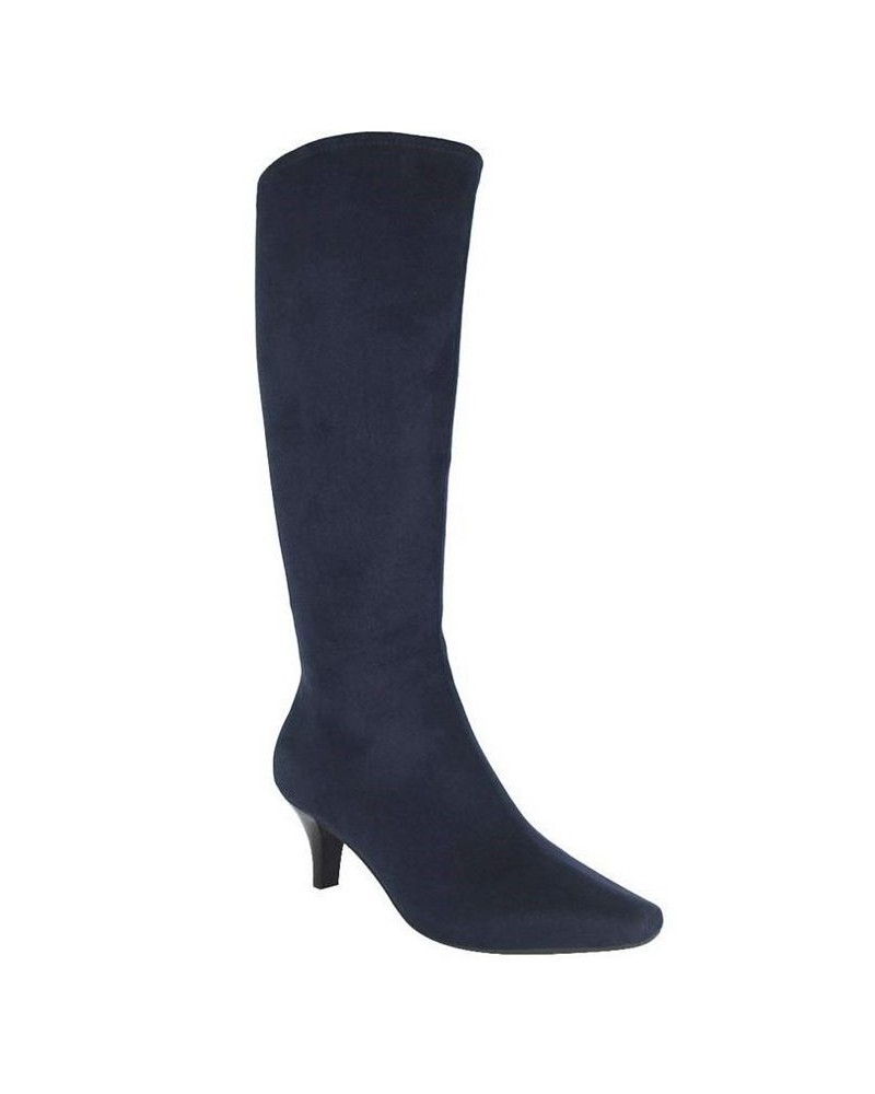 Women's Namora Wide-Calf Tall Heeled Boots Midnight Blue $50.40 Shoes