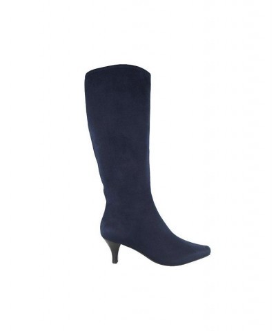 Women's Namora Wide-Calf Tall Heeled Boots Midnight Blue $50.40 Shoes