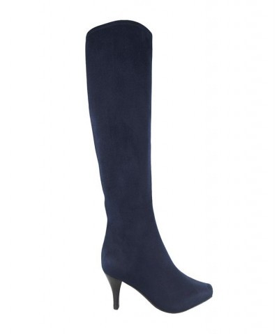 Women's Namora Wide-Calf Tall Heeled Boots Midnight Blue $50.40 Shoes