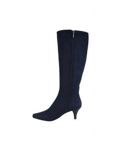 Women's Namora Wide-Calf Tall Heeled Boots Midnight Blue $50.40 Shoes