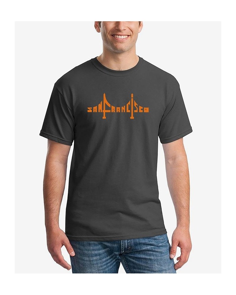 Men's San Francisco Bridge Word Art Short Sleeve T-shirt Gray $16.45 T-Shirts