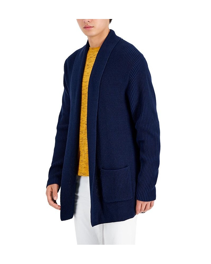 Men's Long Ribbed Cardigan Blue $18.35 Sweaters