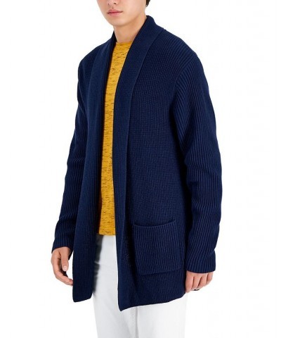 Men's Long Ribbed Cardigan Blue $18.35 Sweaters