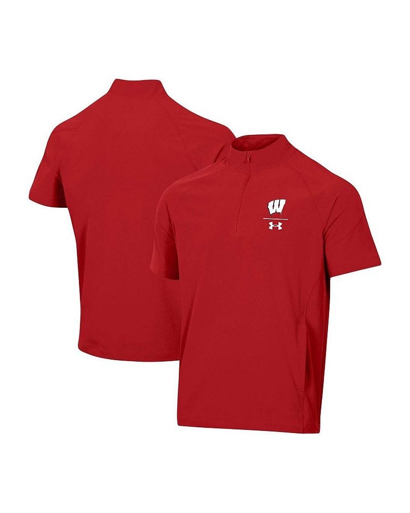 Men's Red Wisconsin Badgers Squad Coaches Short Sleeve Raglan Quarter-Zip Jacket $45.00 Jackets