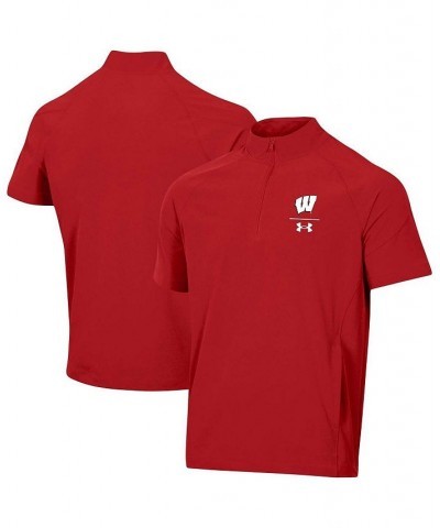 Men's Red Wisconsin Badgers Squad Coaches Short Sleeve Raglan Quarter-Zip Jacket $45.00 Jackets