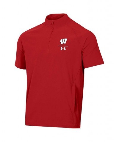 Men's Red Wisconsin Badgers Squad Coaches Short Sleeve Raglan Quarter-Zip Jacket $45.00 Jackets