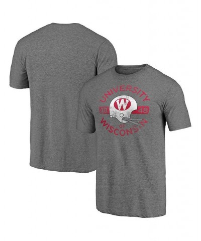 Men's Branded Heathered Gray Wisconsin Badgers Throwback Helmet Tri-Blend T-shirt $13.76 T-Shirts