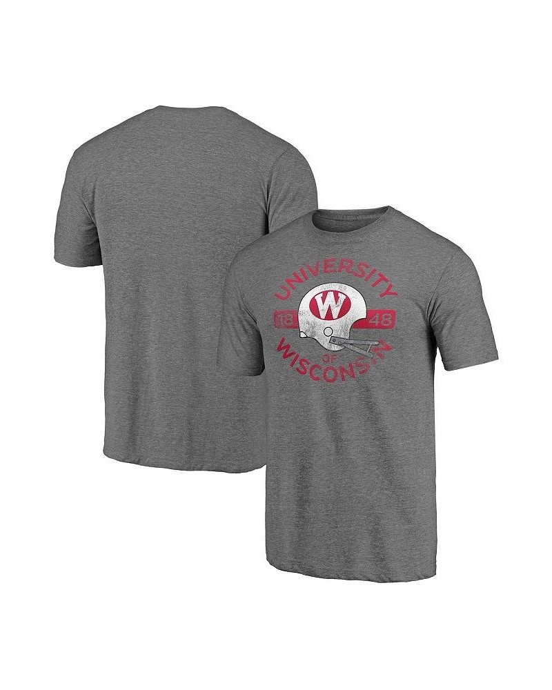 Men's Branded Heathered Gray Wisconsin Badgers Throwback Helmet Tri-Blend T-shirt $13.76 T-Shirts