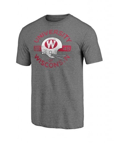 Men's Branded Heathered Gray Wisconsin Badgers Throwback Helmet Tri-Blend T-shirt $13.76 T-Shirts