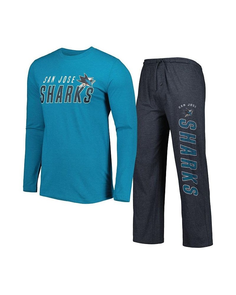 Men's Black, Teal San Jose Sharks Meter Long Sleeve T-shirt and Pants Sleep Set $34.04 Pajama