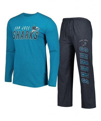 Men's Black, Teal San Jose Sharks Meter Long Sleeve T-shirt and Pants Sleep Set $34.04 Pajama