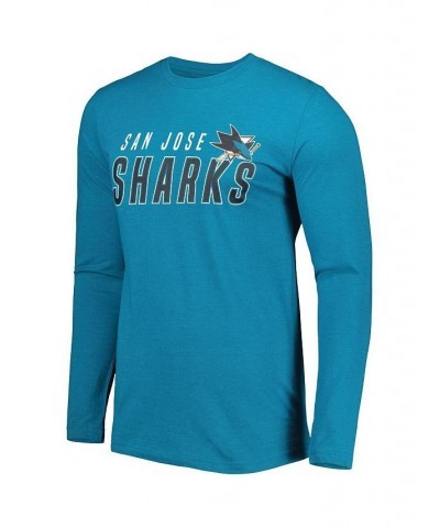 Men's Black, Teal San Jose Sharks Meter Long Sleeve T-shirt and Pants Sleep Set $34.04 Pajama