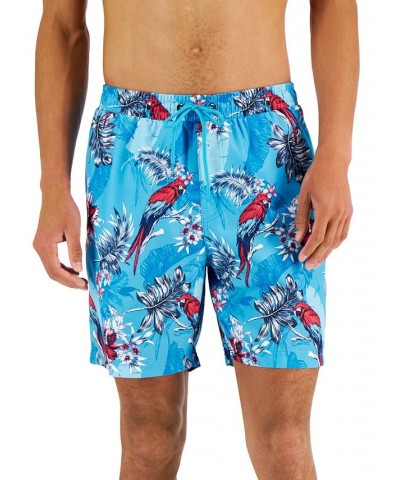 Men's Tropical Bird-Print Swim Shorts Blue $14.99 Swimsuits