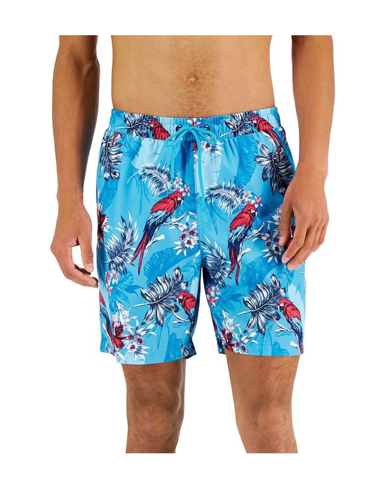 Men's Tropical Bird-Print Swim Shorts Blue $14.99 Swimsuits