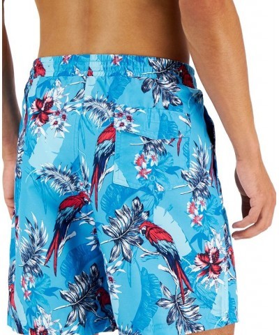 Men's Tropical Bird-Print Swim Shorts Blue $14.99 Swimsuits