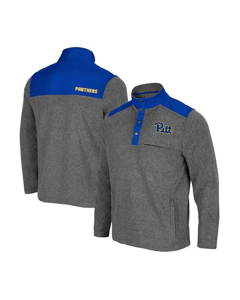 Men's Heathered Charcoal, Royal Pitt Panthers Huff Snap Pullover $39.74 Sweatshirt