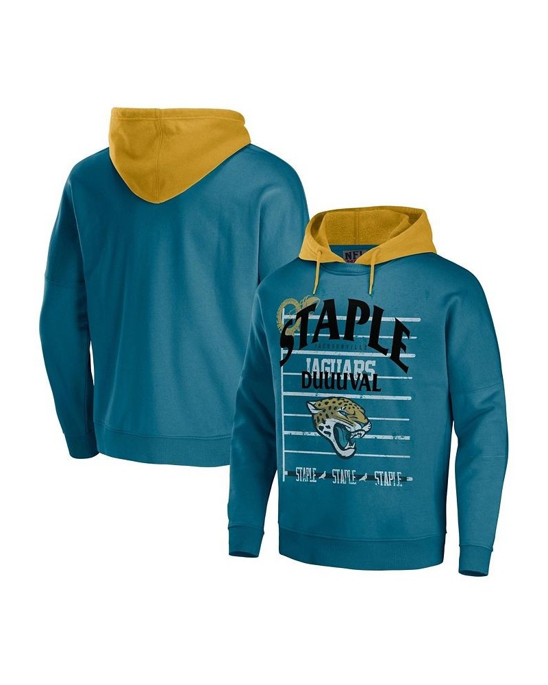 Men's NFL X Staple Teal Jacksonville Jaguars Oversized Gridiron Vintage-Like Wash Pullover Hoodie $30.66 Sweatshirt