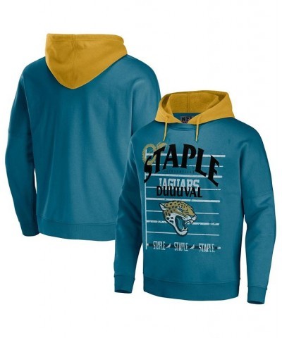 Men's NFL X Staple Teal Jacksonville Jaguars Oversized Gridiron Vintage-Like Wash Pullover Hoodie $30.66 Sweatshirt